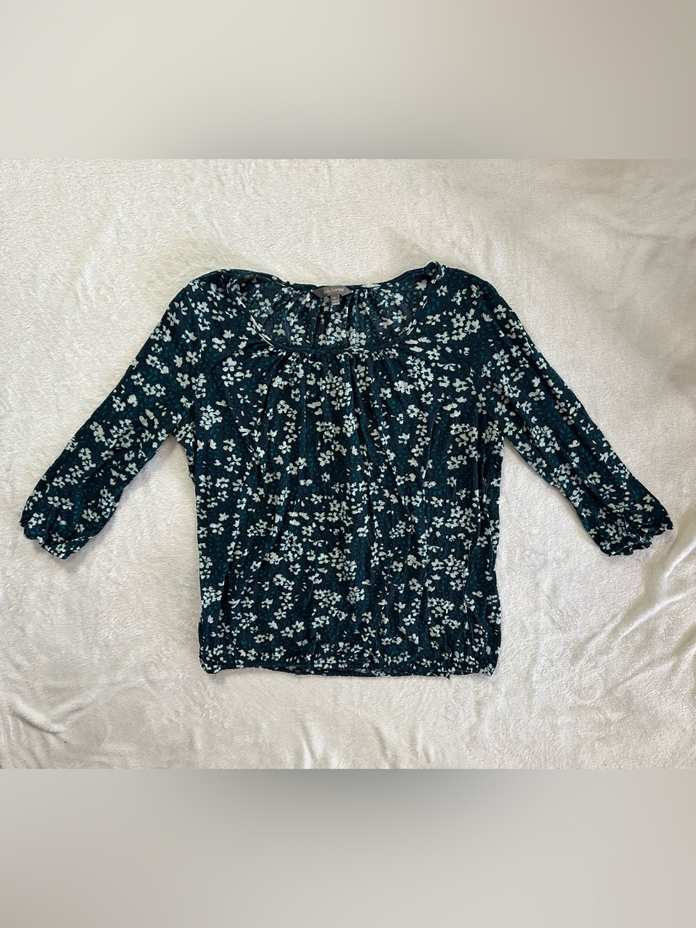 Daisy Fuentes Floral 3/4 Sleeve Top in Blue White Size XL